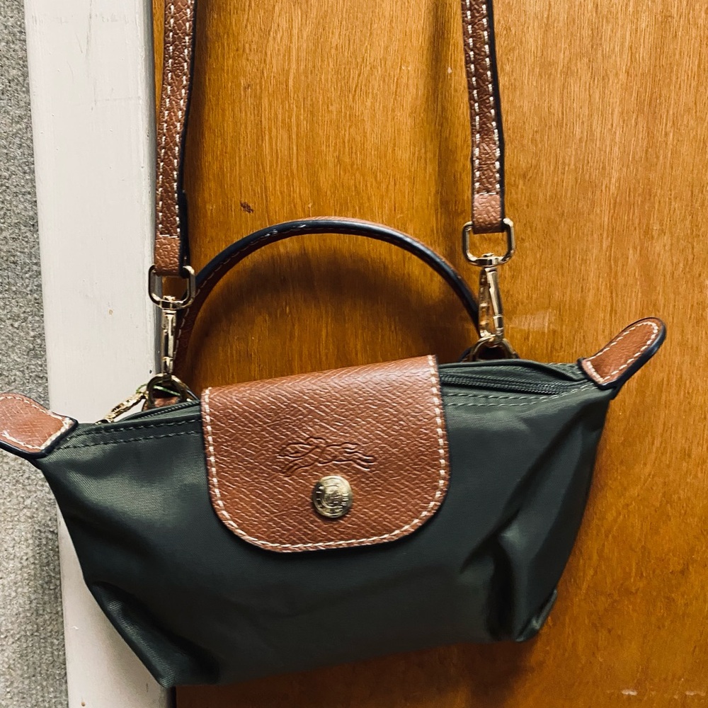 Longchamp Black and Brown Crossbody Bag with Leather Trim